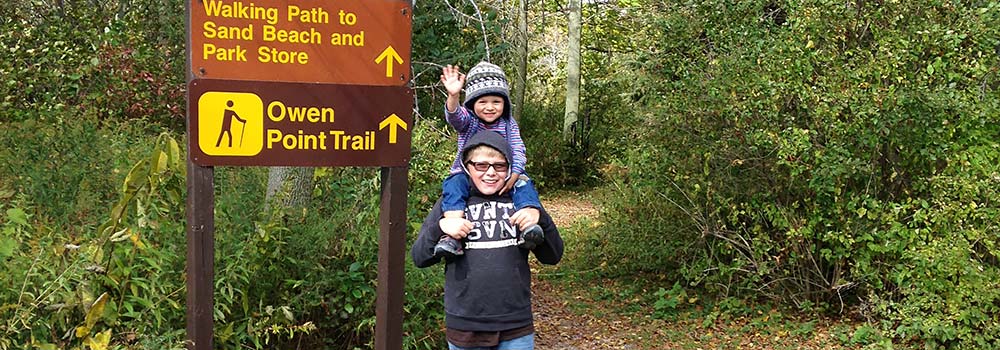 boys on hiking trail at presquile provincial park